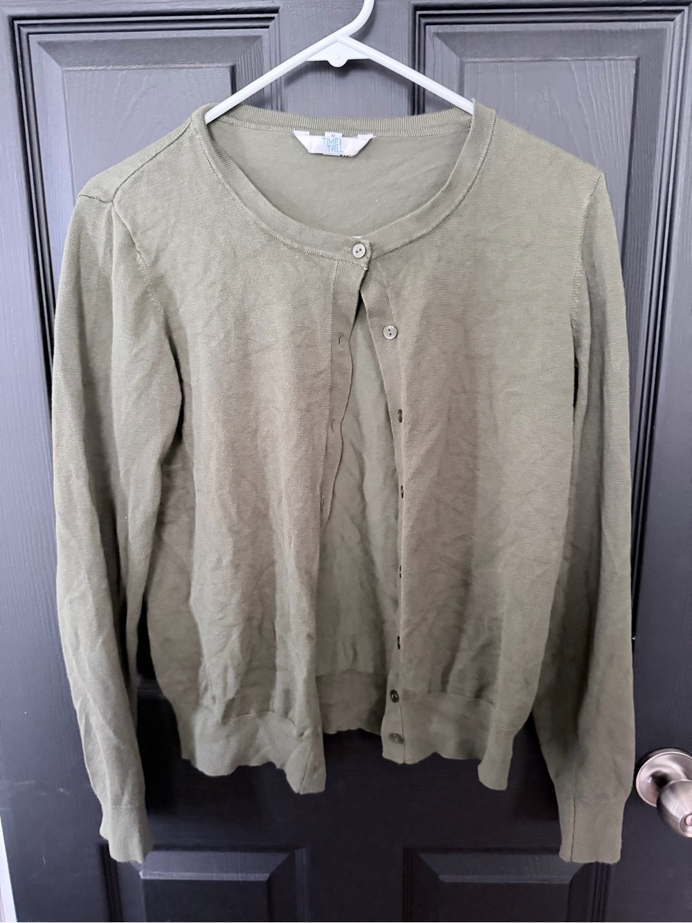 Time and Tru Olive Green Button-Front Cardigan